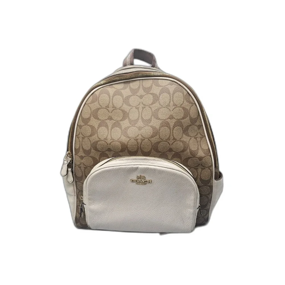 Coach Court Backpack Signature Canvas White Leather Khaki Gold 5669